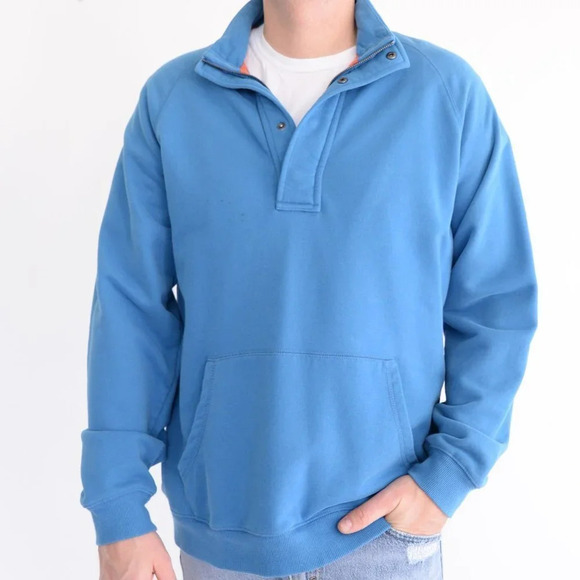 L.L.  Bean Blue Half-Zip Pullover Sweater with Kangaroo Pocket - Picture 1 of 12